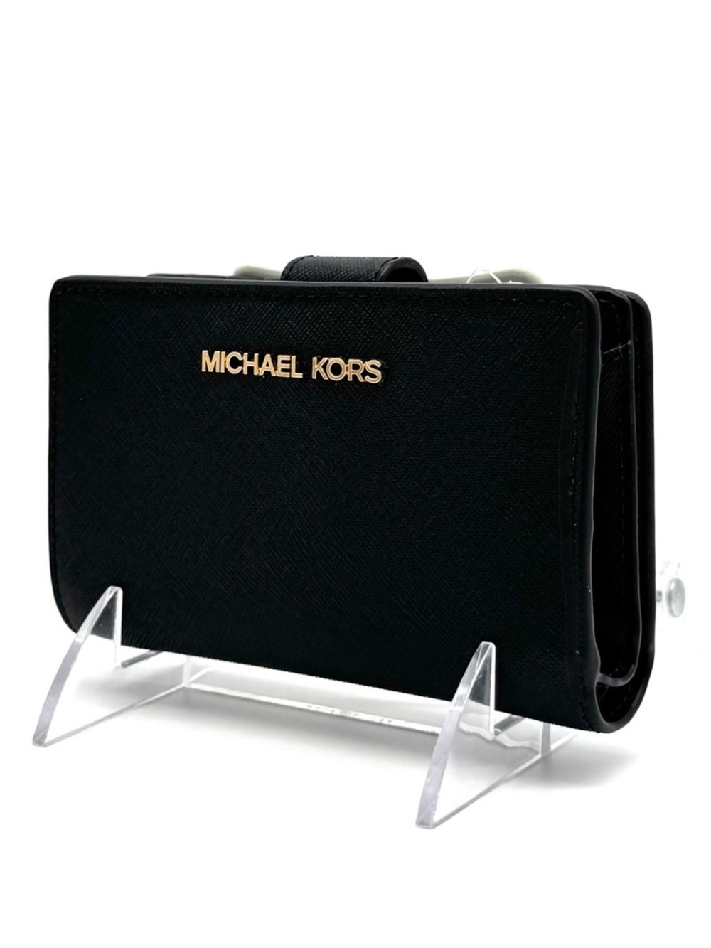Michael Kors Medium Bifold Zip Chain Wallet Black/Gold